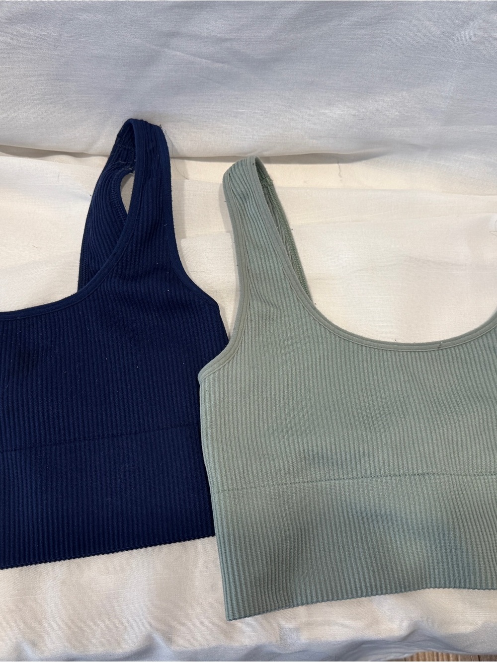Ardene Ribbed Crop Tank - Navy & Sage